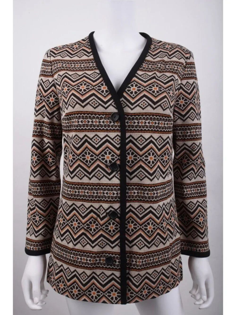 Vintage Butter Knit Womans Blazer Jacket Sweater Aztec Design Bonded Knit